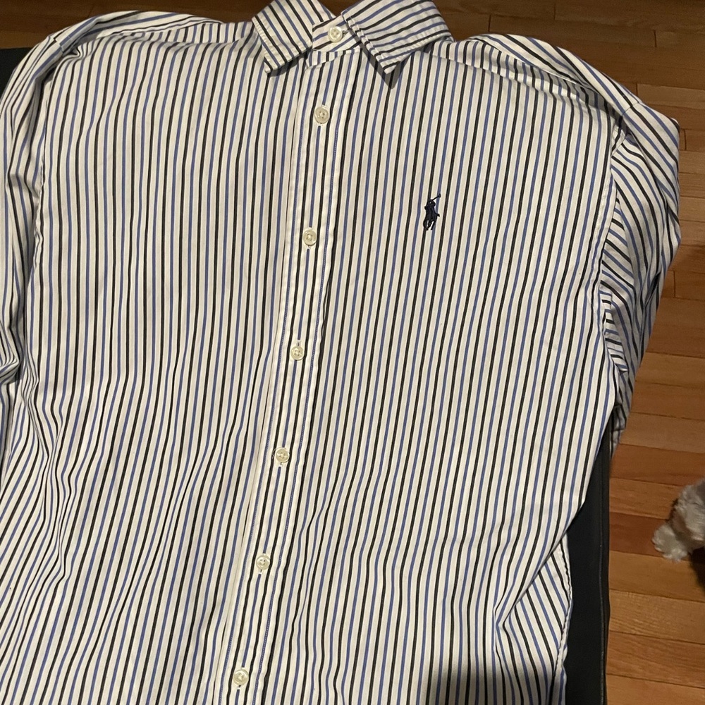 Polo Sport Cotton Shirt … white with black and blue stripes..Size 8